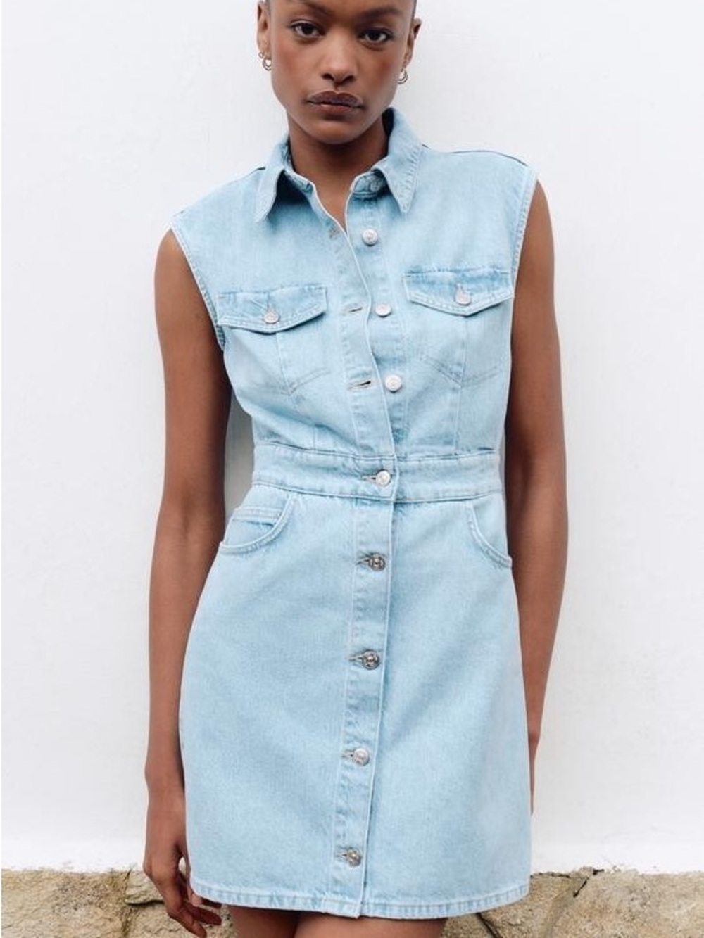 Zara Light Blue Sleeveless Denim Mini Dress
